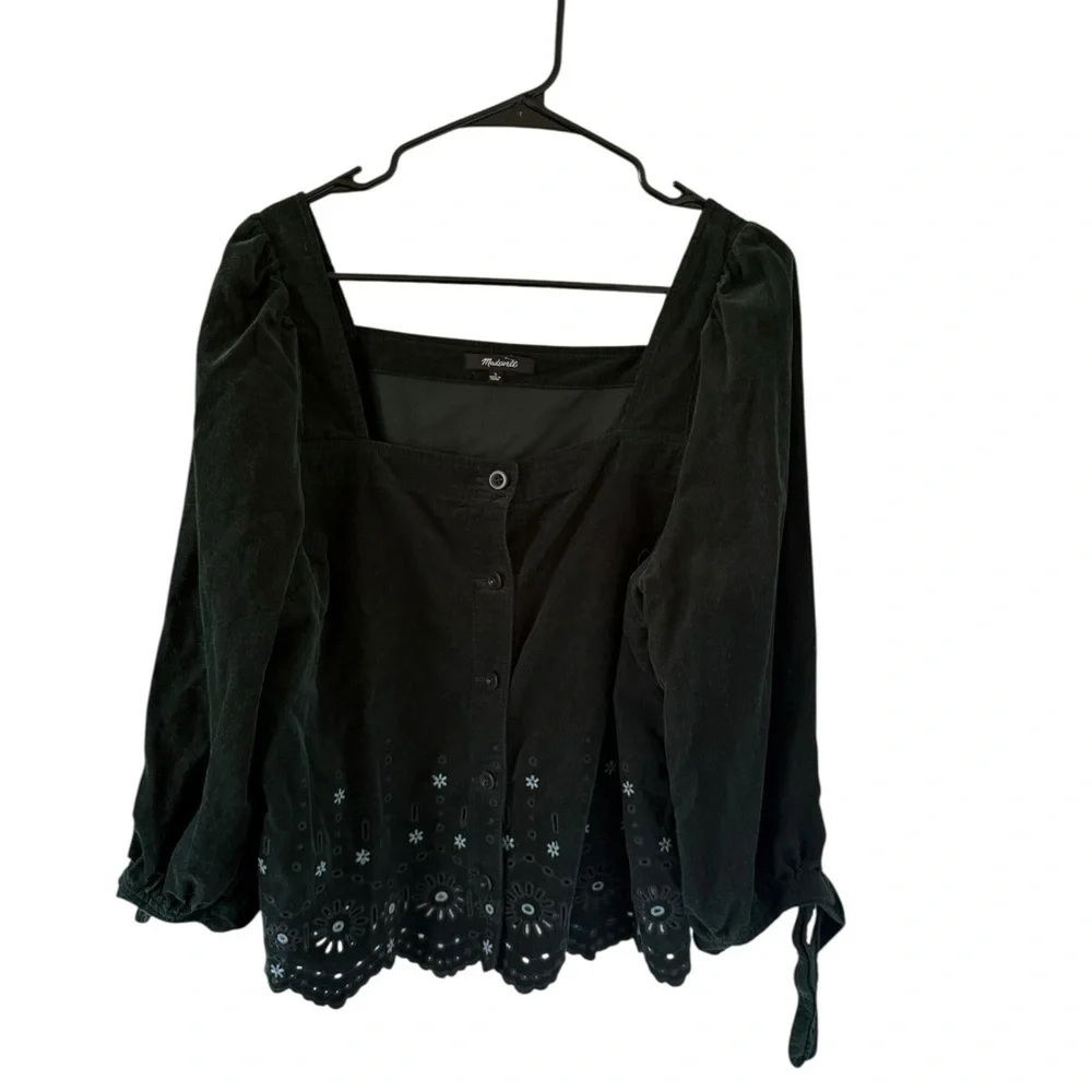 Madewell Embroidered Eyelet Corduroy Tie-Sleeve Top